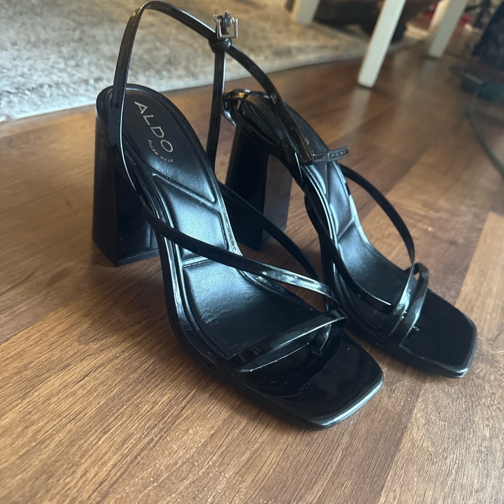 Aldo Black Block Heel Slingback Heels